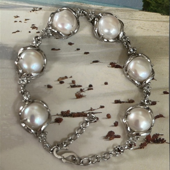18k GP Freshwater pearls bracelet - Picture 2 of 5